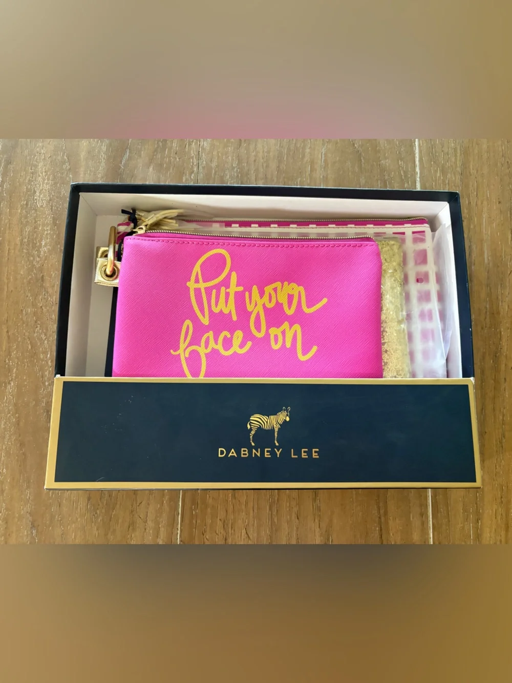 Dabney Lee Hot Pink Zip Pouch with Gold Script